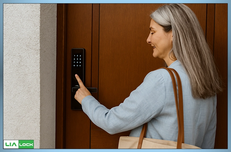 دستگیره هوشمند نصب‌شده روی درب دفتر برای افزایش امنیت اداری