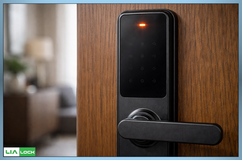 هشدار نوری کاهش باتری دستگیره هوشمند روی پنل قفل دیجیتال